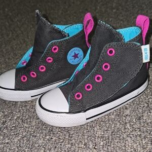 Converse Black and Pink High-Top Sneakers with No-Tie Laces